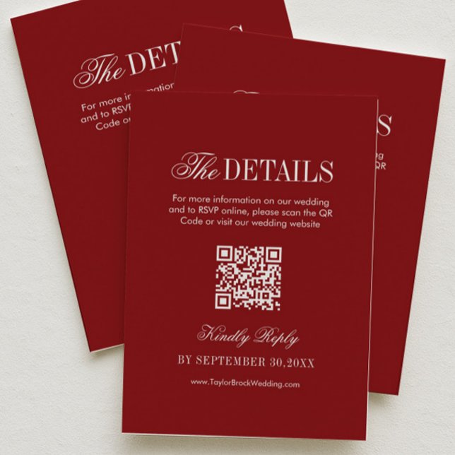 Vintage-Maroon-Hochzeitsdetails Qr Code Begleitkarte (Von Creator hochgeladen)