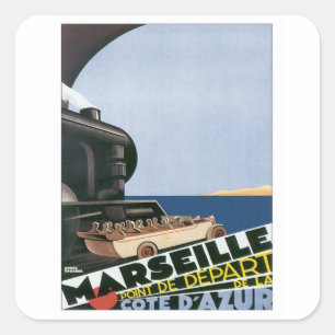 Vintage Marseille Côte d'Azur Quadratischer Aufkleber