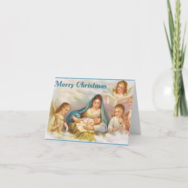 Vintage Mary And Baby Jesus And Angels Christmas  Feiertagskarte (Vorderseite)