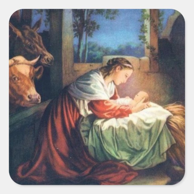 Vintage Mary und Baby Jesus Quadratischer Aufkleber (Vorderseite)