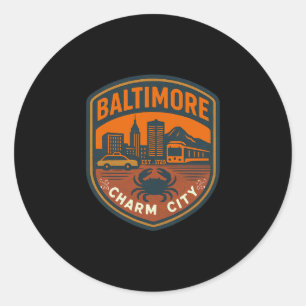 Vintage Maryland Baltimore Charm City Retro-Krabbe Runder Aufkleber