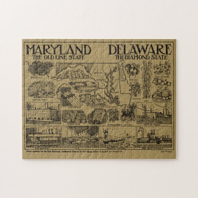 Vintage Maryland-Delaware-Karte Puzzle (Horizontal)