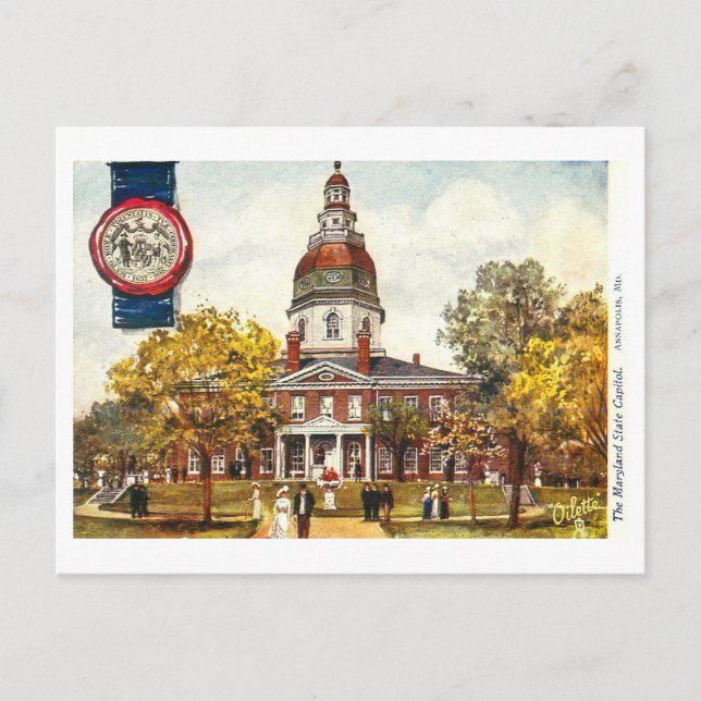 Vintage Maryland-Hauptstadt mit Siegel Postkarte (Vorderseite)