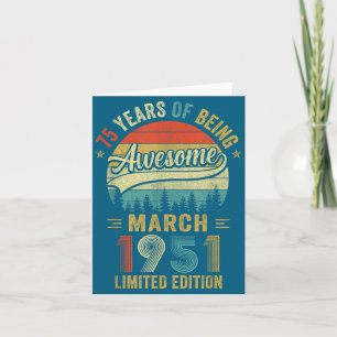 Vintage März 1951 Alt 75. Geburtstag Männer Frauen Karte