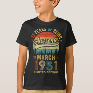Vintage März 1951 Alt 75. Geburtstag Männer Frauen T-Shirt