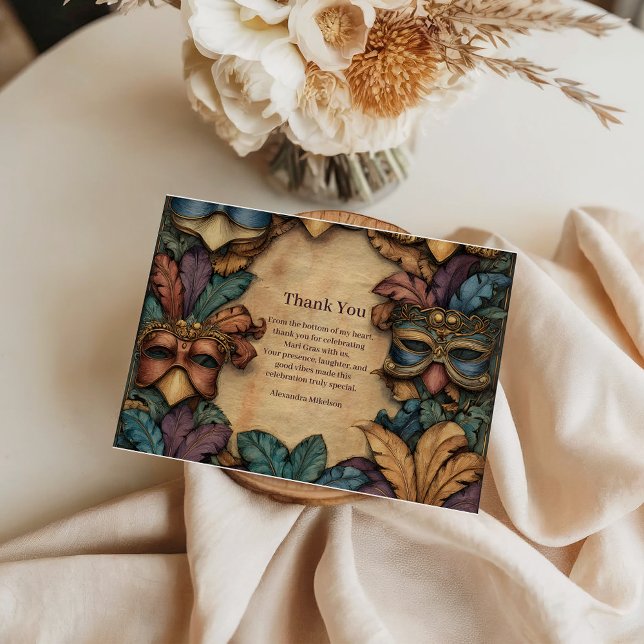 Vintage Masked Mardi Gras Masquerade Dankeskarte (Von Creator hochgeladen)