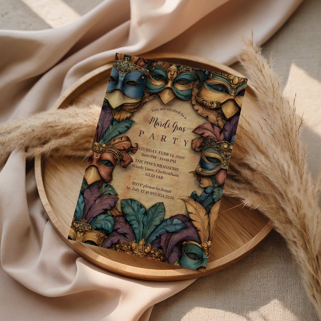 Vintage Masked Mardi Gras Masquerade Einladung (Von Creator hochgeladen)