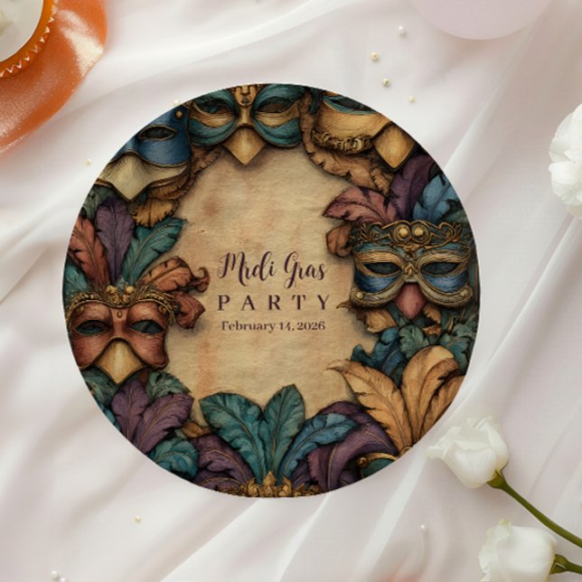 Vintage Masked Mardi Gras Masquerade Pappteller (Von Creator hochgeladen)