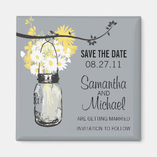 Vintage-Mason-Glas & Wilde Blumen Save-the-Date-Ka Magnet