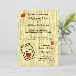 Vintage mason jar wood grain theme wedding  einladung