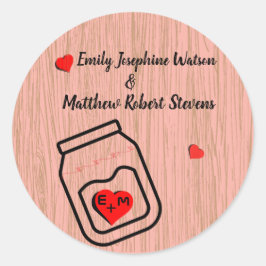 Vintage mason jar wood grain theme wedding  runder aufkleber