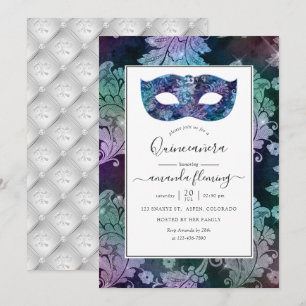 Vintage-Masquerade-Damask-Quinceañera Einladung