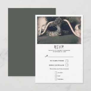 Vintage Masquerade & Pearls Wedding RSVP Karte
