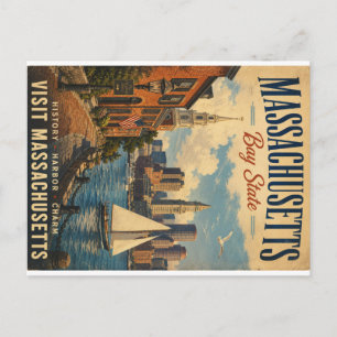 Vintage Massachusetts Bay State Reiseposter mit Feiertagspostkarte