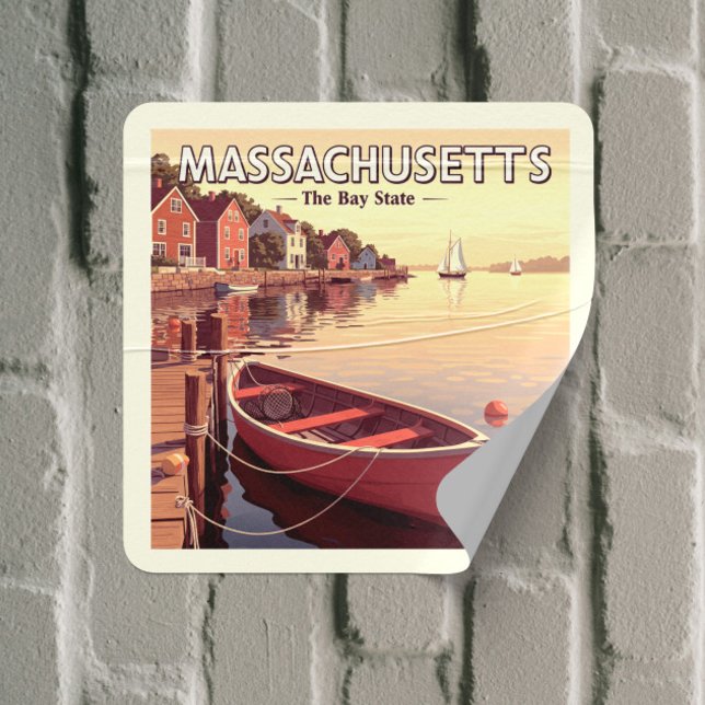 Vintage Massachusetts Quadratischer Aufkleber (Von Creator hochgeladen)