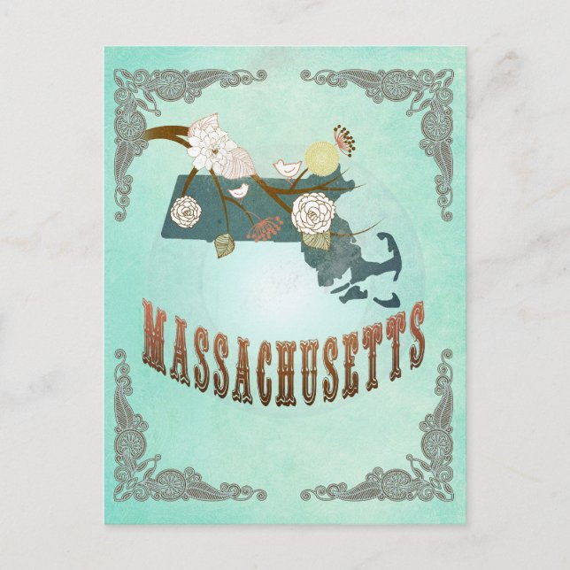 Vintage Massachusetts Staat Map - Türkisblau Postkarte (Vorderseite)