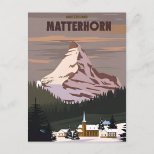 Vintage Matterhorn Schweiz Reise Aquarell Postkarte