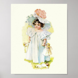 Vintage Maud Humphrey Mädchen mit Puppe Druck Poster