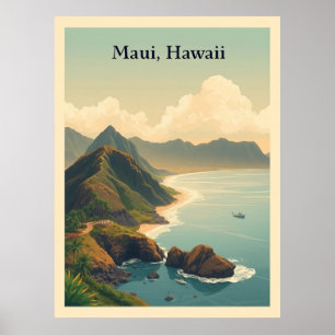 Vintage Maui, Hawaii Reiseillustration Poster