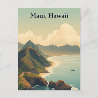 Vintage Maui, Hawaii Travel Illustration Postkarte