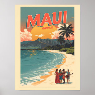 Vintage Maui Hawaii tropische Strand Souvenirs Ges Poster