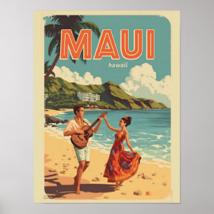 Vintage Maui Hawaii tropische Strand Souvenirs Ges Poster