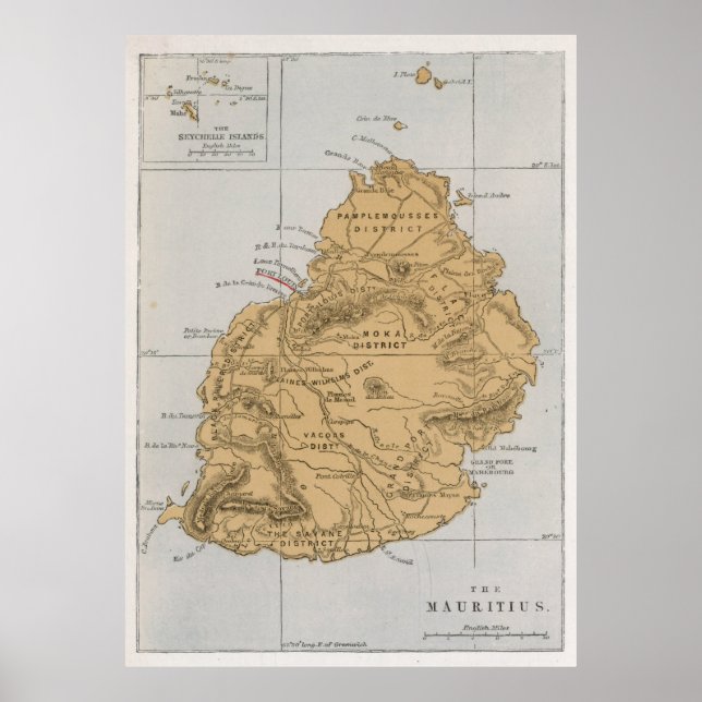 Vintage Mauritius-Karte (1862) Poster (Vorne)