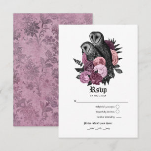 Vintage Mauve Owls Gothic Wedding RSVP Karte