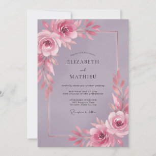 Vintage-Mauve-Pfingstrosen-Hochzeit Einladung
