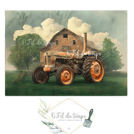 Vintage McCormick-Deering Tractor and Old Barn Seidenpapier