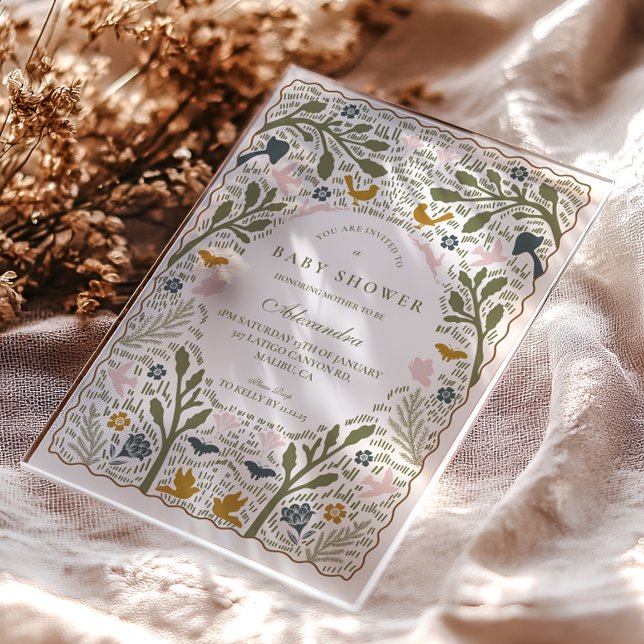 Vintage Meadow Folk Baby Shower Acryleinladungen (Von Creator hochgeladen)