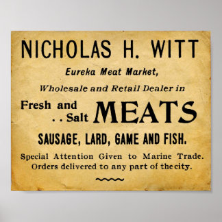 Vintage Meat market Butcher Shop Sign Poster