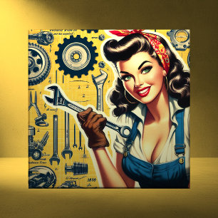 Vintage Mechaniker Pin-up Fliese
