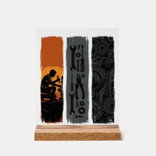 Vintage Mechaniker Werkzeug Zahnrad Triptychon Shi Acrylschild