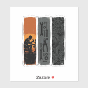 Vintage Mechaniker Werkzeug Zahnrad Triptychon Shi Aufkleber