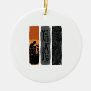 Vintage Mechaniker Werkzeug Zahnrad Triptychon Shi Keramik Ornament