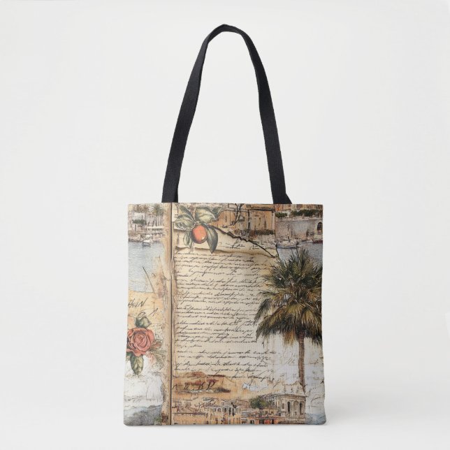 Vintage mediterrane Artwork mit Palm und Script (Vorderseite)
