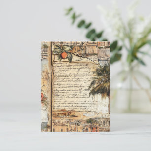 Vintage mediterrane Artwork mit Palm und Script Postkarte