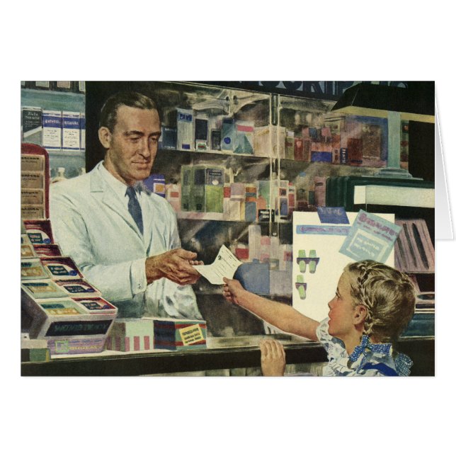 Vintage Medizin, Apotheker und Mädchen (Vorderseite (Horizontal))
