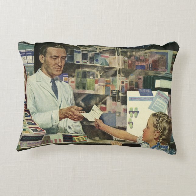 Vintage Medizin, Apotheker und Mädchen Dekokissen (Rückseite)