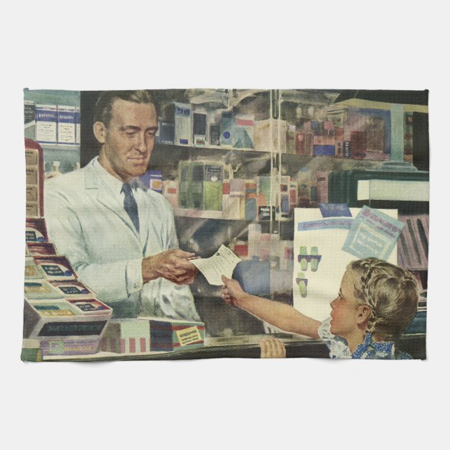 Vintage Medizin, Apotheker und Mädchen Geschirrtuch (Horizontal)