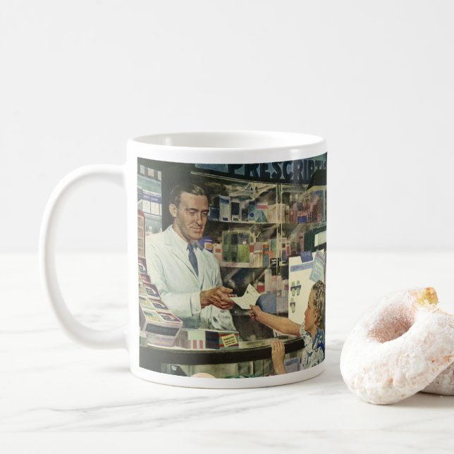 Vintage Medizin, Apotheker und Mädchen Kaffeetasse (Mit Donut)