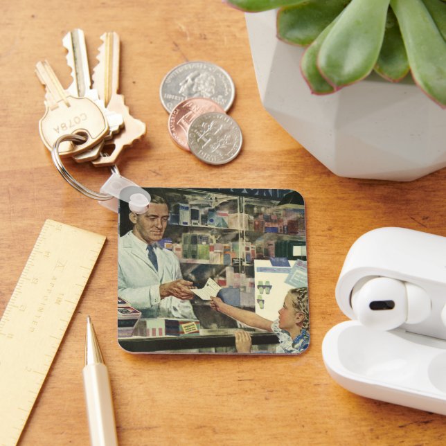 Vintage Medizin, Apotheker und Mädchen Schlüsselanhänger (Schreibtisch)