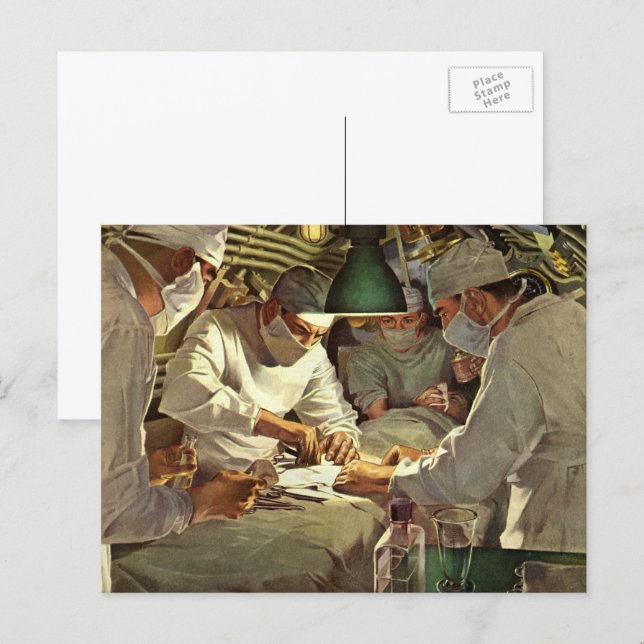 Vintage Medizin, Ärzte Darstellende Operation in d Postkarte (Vorne/Hinten)