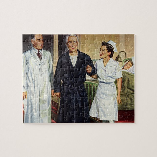 Vintage Medizin, Ärztin und Krankenschwester Puzzle (Horizontal)