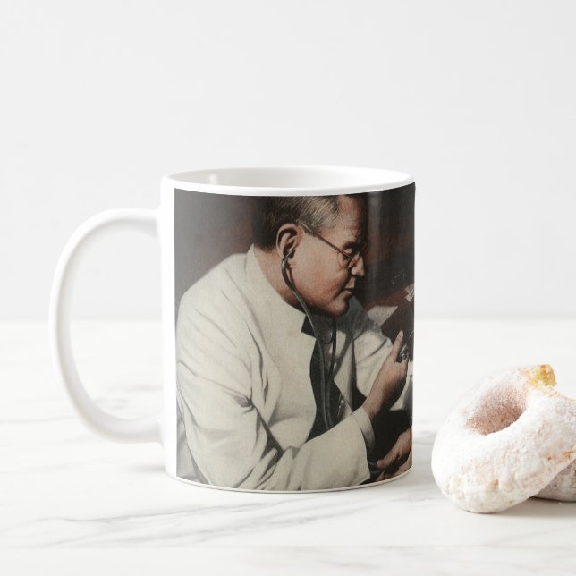 Vintage Medizin, ärztliche Untersuchung eines kran Kaffeetasse (Mit Donut)