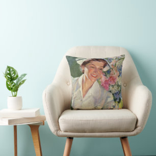 Vintage Medizin, glückliche Krankenschwester in ei Kissen