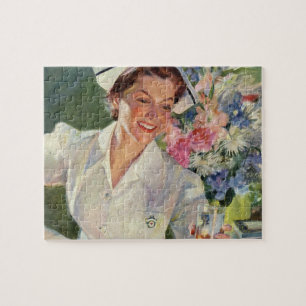 Vintage Medizin, glückliche Krankenschwester in ei Puzzle
