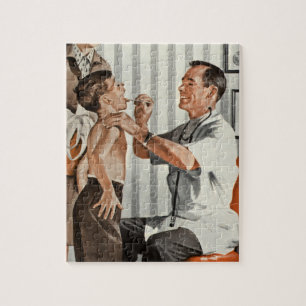 Vintage Medizin, Pädiatrischer Arzt mit Patient Puzzle