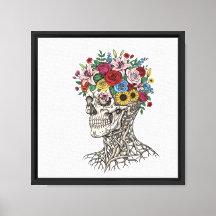 Vintage medizinischer Anatomie-Schädel-Blumen-Moti